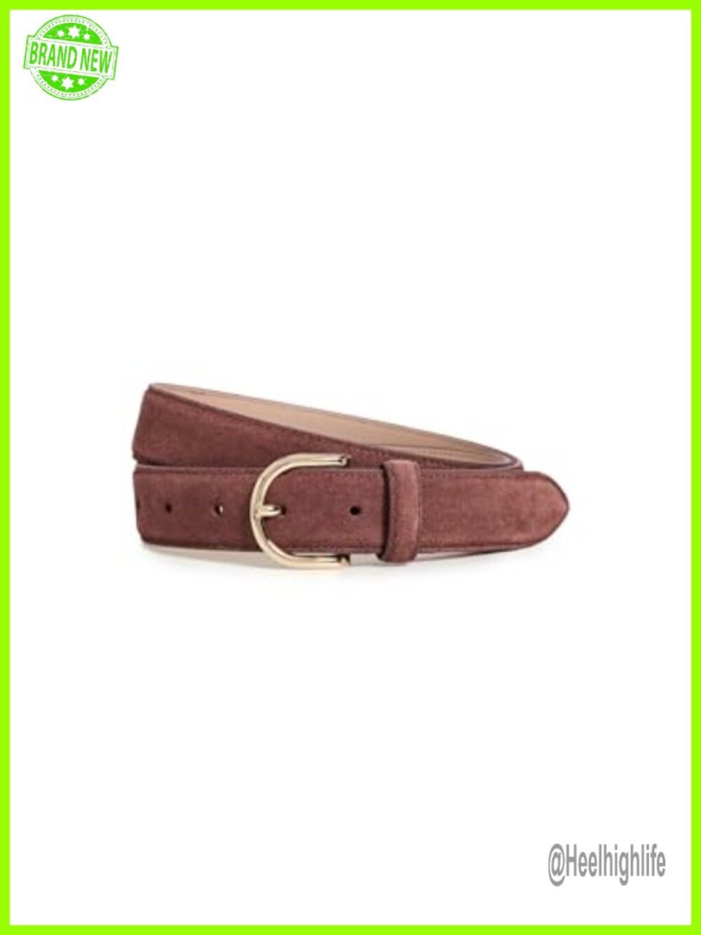 Suede Leather Belt with Gold-Tone Hardware